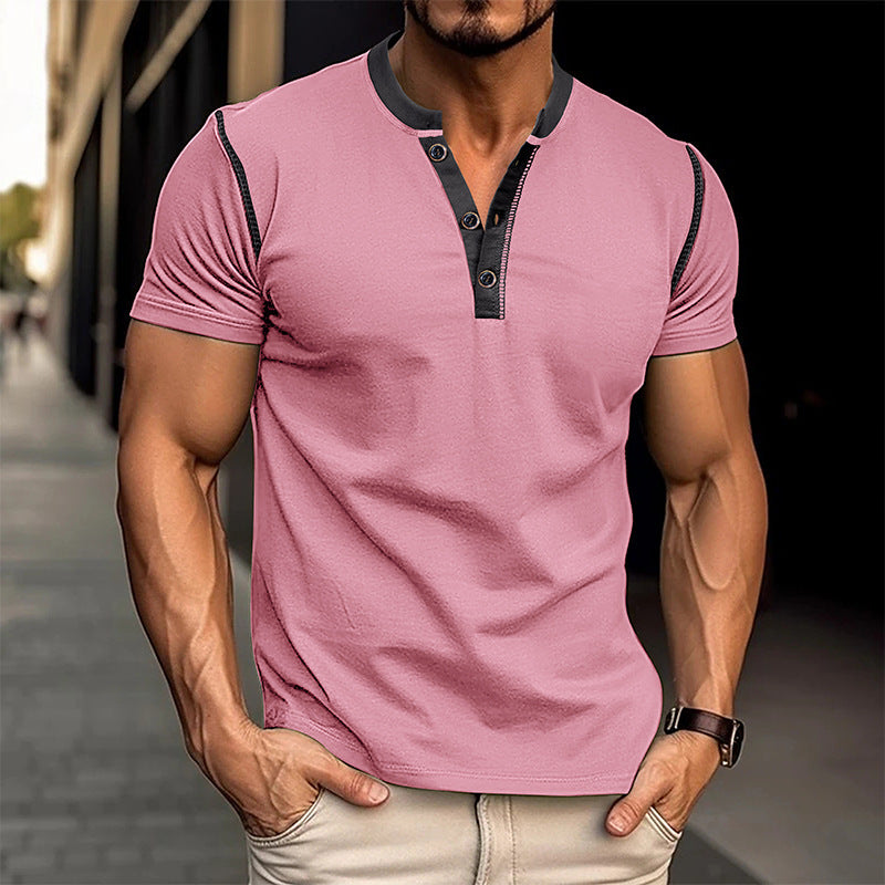Fashion Short-sleeved Polo Shirt Summer Button V-neck T-shirt Tops Mens Clothing - Dannycart