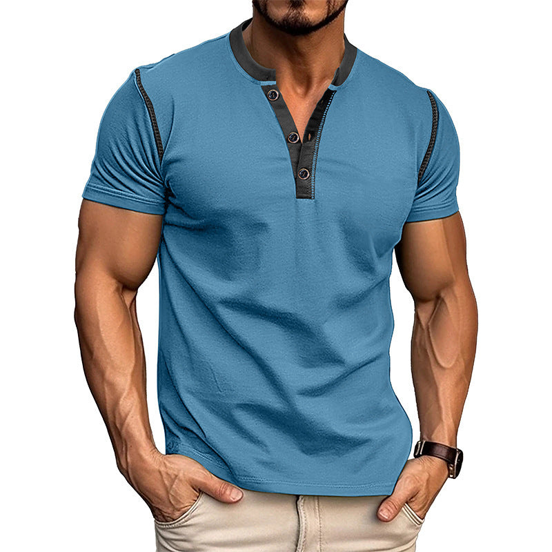 Fashion Short-sleeved Polo Shirt Summer Button V-neck T-shirt Tops Mens Clothing - Dannycart
