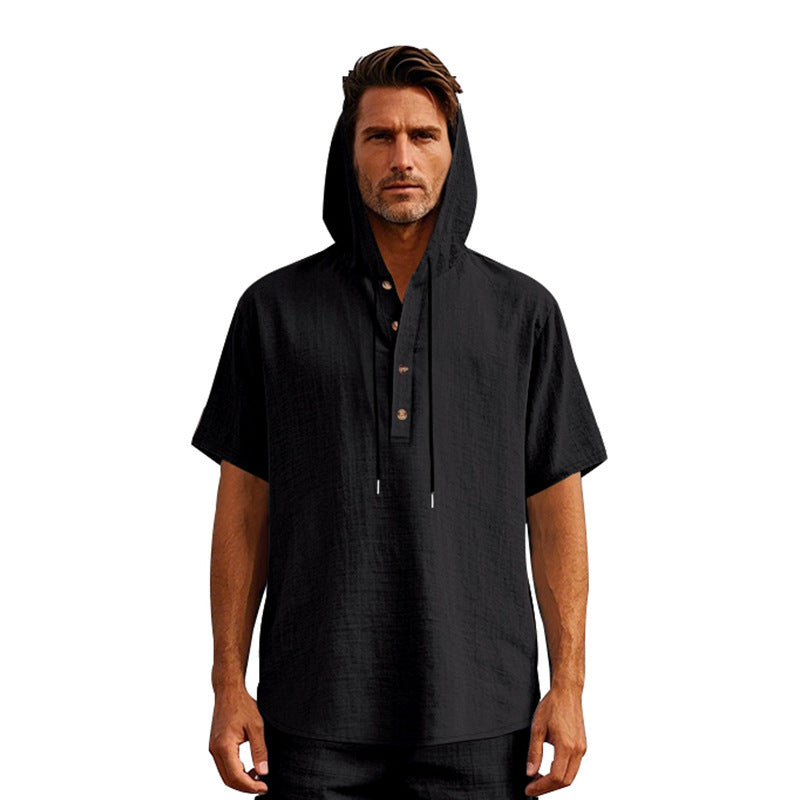 European And American Linen Short-sleeved Men's T-shirt Simple