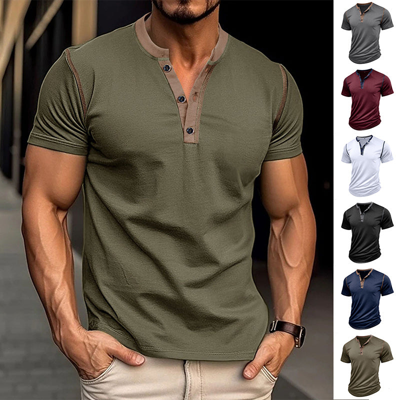 Fashion Short-sleeved Polo Shirt Summer Button V-neck T-shirt Tops Mens Clothing - Dannycart