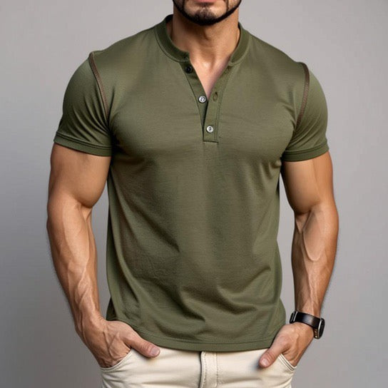 Fashion Short-sleeved Polo Shirt Summer Button V-neck T-shirt Tops Mens Clothing - Dannycart