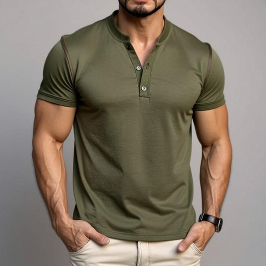 Fashion Short-sleeved Polo Shirt Summer Button V-neck T-shirt Tops Mens Clothing - Dannycart