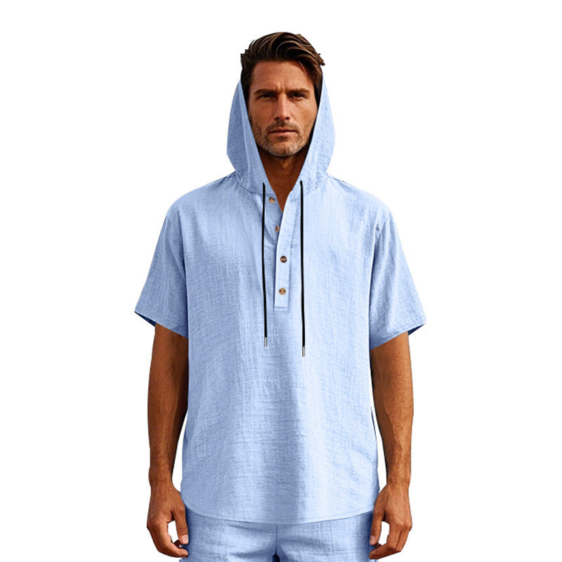 European And American Linen Short-sleeved Men's T-shirt Simple